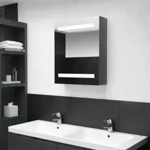 Dulap de baie cu oglindă și LED, gri strălucitor, 50x14x60 cm - Introduceți un element cu un aspect plăcut în baia dvs. cu acest dulap cu oglindă de toaletă și LED! Dulapul de perete cu oglindă și LED adaugă o notă...