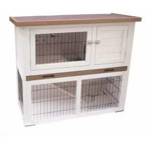 @Pet Cușcă pentru iepuri Kiki, alb și maro, 92 x 45 x 80 cm, 20077 - Cușca de lux @Pet Kiki va fi casa perfectă pentru iepurii dvs. Constând dintr-o mansardă, o pasarelă și o scară, casa de iepuri oferă o zonă spațioasă...