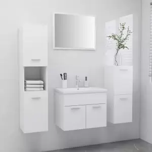 Set mobilier de baie, alb, lemn prelucrat - Cu acest set de mobilier elegant pentru baie, puteți crea spațiu de depozitare suplimentar, oferind băii dvs. un aspect deosebit și ordonat. Liniile s...