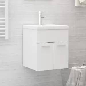 Dulap cu chiuvetă încorporată, alb, lemn prelucrat - Acest dulap pentru chiuvetă, cu chiuvetă încorporată, se potrivește perfect pentru baia sau toaleta dvs., având un aspect deosebit și îngrijit. Dulapu...
