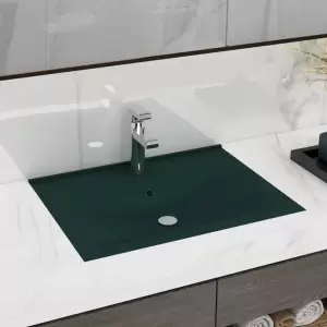 Chiuvetă baie lux, orificiu robinet verde mat 60x46 cm ceramică - Această chiuvetă dreptunghiulară, realizată din ceramică premium, este un element de decor elegant pentru baia, budoarul sau toaleta dvs. Suprafața sa...