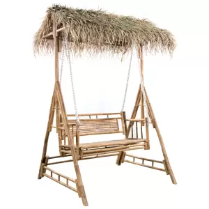 Balansoar 2 locuri, frunze de palmier și pernă, 202 cm, bambus - Acest balansoar cu 2 locuri este o alegere perfectă pentru relaxare și distracție cu familia și prietenii dvs. în grădină, pe terasă sau pe balcon. Ba...