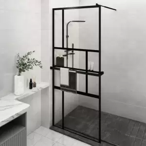 Paravan duș walk-in cu raft negru 90x195 cm sticlă ESG/aluminiu - Aduceți o notă de estetică în baia dvs. cu acest paravan de duș walk-in modern, cu un raft! Material rezistent: Cu o structură inteligentă, sticla ESG...