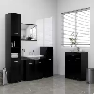 Set mobilier de baie, 4 piese, negru - Cu acest set de mobilier pentru baie, puteți crea spațiu de depozitare suplimentar, oferind băii dvs. un aspect deosebit și ordonat. Liniile simple și...
