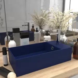 Chiuvetă de baie cu preaplin, albastru închis, ceramică - Această chiuvetă de baie adaugă un stil contemporan oricărui decor de baie. Este potrivită și pentru camera de cosmetică, bucătărie sau locul de muncă...