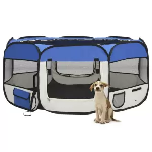 Țarc câini pliabil cu sac de transport, albastru, 145x145x61 cm - Acest țarc de joacă pliabil pentru câini este ideal pentru dresajul câinilor, poate fi folosit ca zonă de dormit, zonă de joacă sau de alergare. Acest...