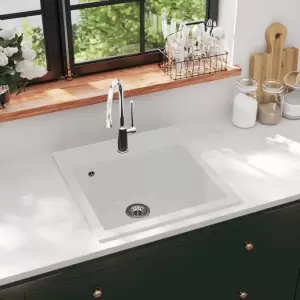 Chiuvetă de bucătărie din granit, alb, bazin unic - Această chiuvetă de bucătărie din granit va fi un obiect ușor de utilizat și mereu la modă pentru decorul dvs. de bucătărie. Dispune de un bazin unic,...