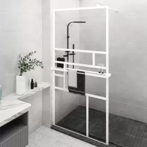 Paravan duș walk-in cu raft alb 100x195 cm sticlă ESG/aluminiu - Aduceți o notă de estetică în baia dvs. cu acest paravan de duș walk-in modern, cu un raft! Material rezistent: Cu o structură inteligentă, sticla ESG...