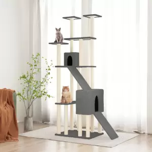 Ansamblu de pisici, stâlpi din funie sisal, gri închis, 190 cm - Distrați-vă pisicile minunate la nesfârșit, cu acest ansamblu pentru pisici, totul într-unul! Turn pentru pisici versatil: Mobilierul pentru pisici cu...