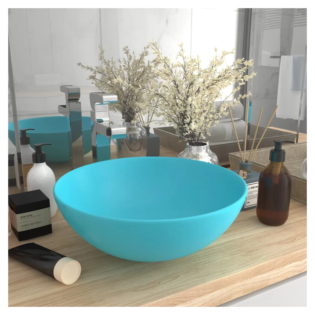 Chiuvetă de baie, verde deschis, ceramică, rotund - Această chiuvetă rotundă, montată deasupra blatului, adaugă un stil contemporan oricărui decor de baie. Este, de asemenea, potrivită pentru camera de...