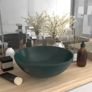 Chiuvetă de baie, verde închis, ceramică, rotund - Această chiuvetă rotundă, montată deasupra blatului, adaugă un stil contemporan oricărui decor de baie. Este, de asemenea, potrivită pentru camera de...