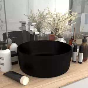 Chiuvetă baie lux, negru mat, 40x15 cm, ceramică, rotund - Această chiuvetă rotundă, realizată din ceramică premium, este un element de decor ideal pentru baia, spălătorul sau toaleta dvs. Suprafața sa mată și...