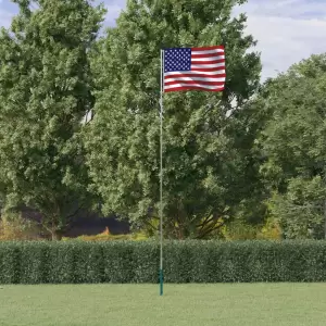 Steag SUA și stâlp din aluminiu, 5,55 m - Combinând stâlpul telescopic cu steagul SUA, acest set de steag național va deveni elementul de atracție din grădina dvs., la petreceri sau la evenime...