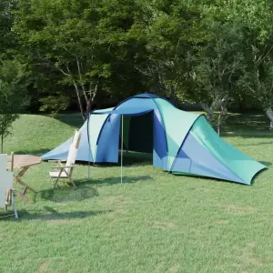 Cort camping, 6 persoane, albastru și verde - Acest cort mare este perfect pentru orice ocazie de campare! Are un interior confortabil, potrivit pentru campare în aer liber, pentru călătorii sau v...