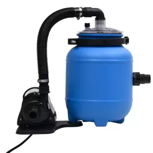 Pompă de filtrare pentru piscină, negru și albastru, 4 m³/h - Această pompă de filtrare este proiectată pentru a ajuta la menținerea curată și fără impurități a piscinei. Pompa de filtrare are un rezervor filtran...