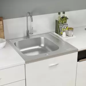 Chiuvetă bucătărie cu scurgător, argintiu 600x600x155 mm oțel - Această chiuvetă de bucătărie este o completare mereu la modă în bucătăria dvs. Are o singură cuvă foarte adâncă și un design elegant. Chiuveta este f...
