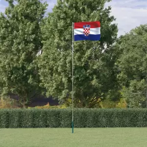 Steag Croația și stâlp din aluminiu, 5,55 m - Combinând stâlpul telescopic cu steagul Croației, acest set de steag național va deveni elementul de atracție din grădina dvs., la petreceri sau la ev...