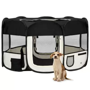 Țarc de câini pliabil cu sac de transport, negru, 145x145x61 cm - Acest țarc de joacă pliabil pentru câini este ideal pentru dresajul câinilor, poate fi folosit ca zonă de dormit, zonă de joacă sau de alergare. Acest...