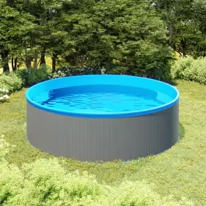 Piscină cu valuri, gri, 350x90 cm - Distrați-vă de minune în curtea dvs., alături de familie și prieteni, în această piscină cu valuri. Realizată din oțel și cu o căptușeală albastră din...