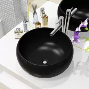 Chiuvetă de baie rotundă, negru, 40 x 15 cm, ceramică - Această chiuvetă, realizată din ceramică de cea mai bună calitate, va aduce un plus de eleganță în orice baie, toaletă sau vestiar. Acest bazin cerami...