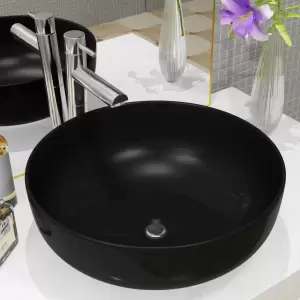 Chiuvetă din ceramică, rotundă, 41,5 x 13,5 cm, negru - Această chiuvetă, realizată din ceramică de cea mai bună calitate, va aduce un plus de eleganță în orice baie, toaletă sau vestiar. Acest bazin cerami...