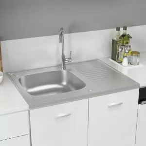 Chiuvetă bucătărie cu scurgător, argintiu 800x600x155 mm oțel - Această chiuvetă de bucătărie este o completare mereu la modă în bucătăria dvs. Are o singură cuvă foarte adâncă și un design elegant. Chiuveta este f...
