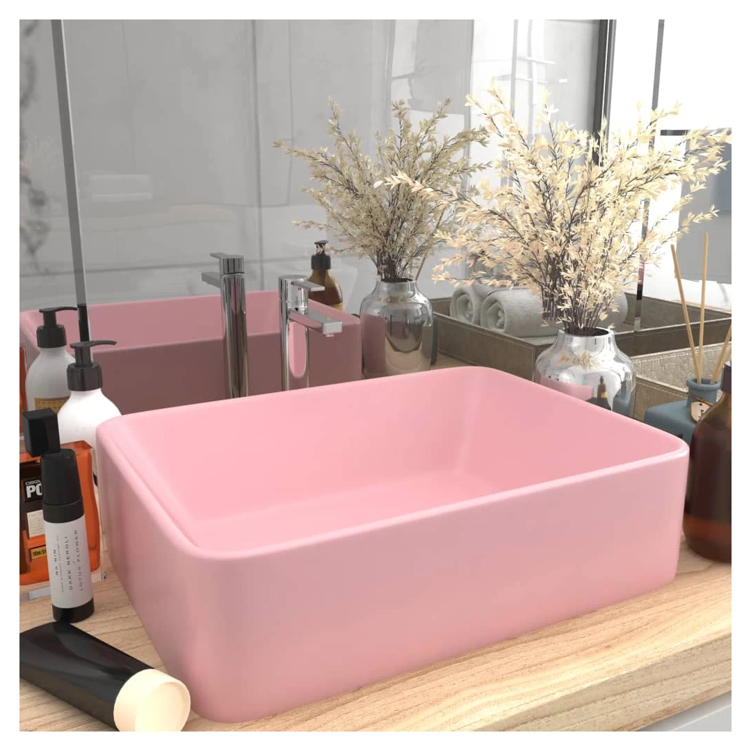 Chiuvetă de baie lux, roz mat, 41 x 30 x 12 cm, ceramică - Această chiuvetă dreptunghiulară din ceramică este o completare perfect elegantă și mereu la modă pentru orice baie, spălător, vestiar sau toaletă. Ac...