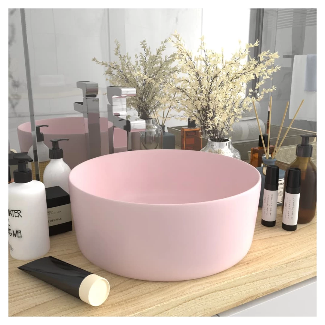 Chiuvetă de baie lux, roz mat, 40x15 cm, ceramică, rotund - Această chiuvetă rotundă, realizată din ceramică premium, este un element de decor ideal pentru baia, spălătorul sau toaleta dvs. Suprafața sa mată și...