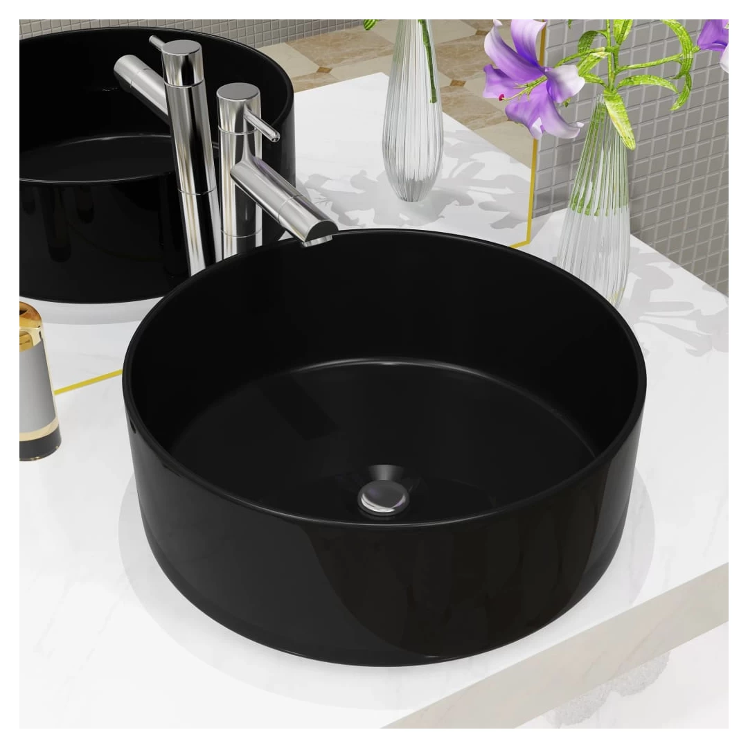 Bazin chiuvetă ceramic, Rotund Negru 40x15 cm - Această chiuvetă, realizată din ceramică de cea mai bună calitate, va aduce un plus de eleganță în orice baie, toaletă sau vestiar. Acest bazin cerami...