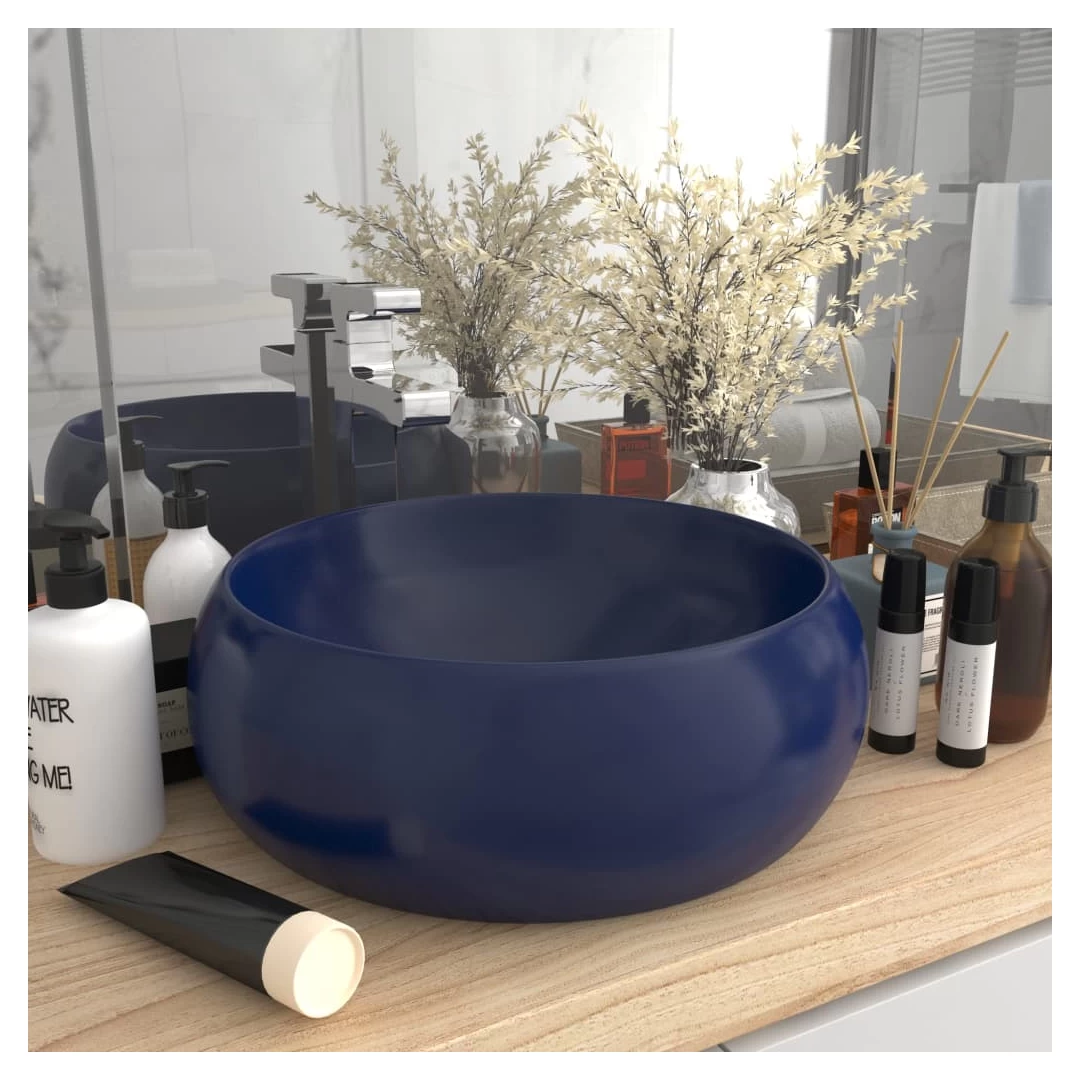Chiuvetă baie lux albastru închis mat 40x15 cm ceramică rotund - Chiuveta noastră de formă rotundă, realizată din ceramică premium, este o completare elegantă și mereu la modă pentru orice baie, toaletă, garderobă s...