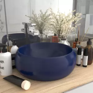 Chiuvetă baie lux albastru închis mat 40x15 cm ceramică rotund - Chiuveta noastră de formă rotundă, realizată din ceramică premium, este o completare elegantă și mereu la modă pentru orice baie, toaletă, garderobă s...