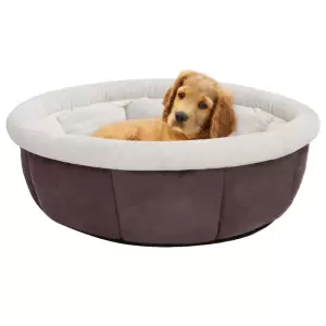 Pat pentru câini, maro, 59x59x24 cm - Acest pătuț rotund pentru câini va oferi animalelor de companie un loc cald și confortabil pentru a se cuibări. Este ideal pentru utilizare în interio...