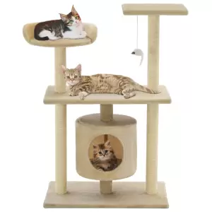 Ansamblu pentru pisici cu stâlpi din funie de sisal, 95 cm Bej - Oferiți prietenelor dvs. feline puțin lux cu acest ansamblu pentru pisici cu multe accesorii! Acest centru de joacă etajat pentru pisici, cu un cadru...