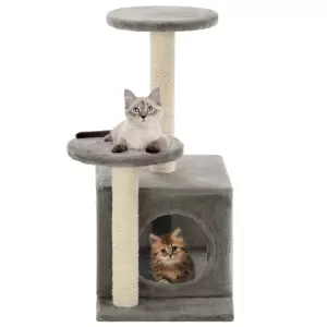 Ansamblu pisici cu stâlpi din funie de sisal, gri, 60 cm - Oferiți prietenelor dvs. feline clipe de lux cu acest ansamblu pentru pisici! Acest centru de joacă pentru pisici, cu un cadru acoperit de pluș moale...