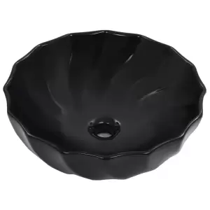 Chiuvetă de baie, negru, 46 x 17 cm, ceramică - Fabricată din ceramică, această chiuvetă rotundă cu design floral va fi o achiziție fermecătoare și mereu la modă în orice baie, spălătorie, vestiar s...