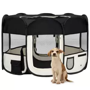 Țarc de câini pliabil cu sac de transport, negru, 110x110x58 cm - Acest țarc de joacă pliabil pentru câini este ideal pentru dresajul câinilor, poate fi folosit ca zonă de dormit, zonă de joacă sau de alergare. Acest...
