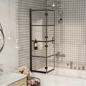 Cabină de duș pliabilă, negru, 80x140 cm, ESG - Această cabină de duș pliabilă combină stilul cu funcționalitatea și se va potrivi perfect în decorul băii dvs.! Profilele din aluminiu și panourile l...