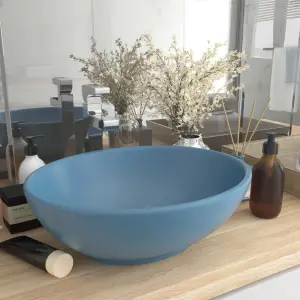Chiuvetă de lux, albastru mat, 40x33 cm, ceramică, formă ovală - Acestă chiuvetă de formă ovală, realizată din ceramică premium, este un plus elegant pentru orice baie, toaletă sau budoar. Suprafața sa mată și desig...
