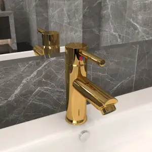 Robinet chiuvetă de baie, auriu, 130x176 mm - Un robinet bun pentru lavoar este esențial în fiecare baie. De la spălarea mâinilor până la periajul dinților și bărbierit, robinetul pentru chiuvetă...