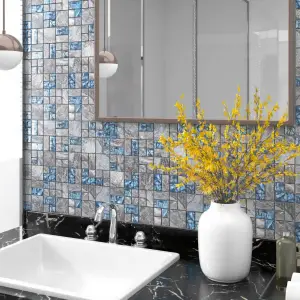 Plăci mozaic, 11 buc., gri și albastru, 30x30 cm, sticlă - Aceste plăci de mozaic din sticlă sunt excelente pentru decorarea pereților din baie, camera de zi și bucătărie. Cu aceste plăci de mozaic, puteți adă...