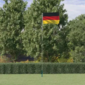 Steag Germania și stâlp din aluminiu, 5,55 m - Combinând stâlpul telescopic cu steagul Germaniei, acest set de steag național va deveni elementul de atracție din grădina dvs., la petreceri sau la e...