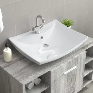 Chiuvetă dreptunghiulară cu preaplin & gaură robinet, ceramică - Această chiuvetă dreptunghiulară, realizată din ceramică de cea mai bună calitate, se va încadra perfect în orice baie, spălător sau toaletă. Finisaju...