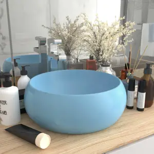 Chiuvetă baie lux albastru deschis mat 40x15 cm ceramică rotund - Chiuveta noastră de formă rotundă, realizată din ceramică premium, este o completare elegantă și mereu la modă pentru orice baie, toaletă, garderobă s...