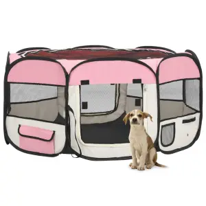 Țarc de câini pliabil cu sac de transport, roz, 145x145x61 cm - Acest țarc de joacă pliabil pentru câini este ideal pentru dresajul câinilor, poate fi folosit ca zonă de dormit, zonă de joacă sau de alergare. Acest...