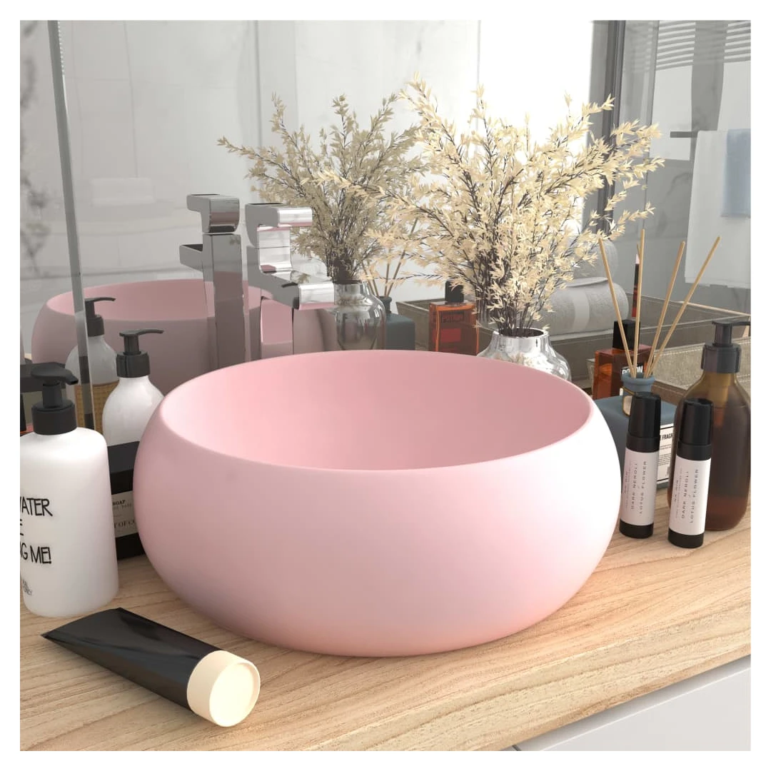 Chiuvetă de baie lux roz mat 40x15 cm ceramică rotund - Chiuveta noastră de formă rotundă, realizată din ceramică premium, este o completare elegantă și mereu la modă pentru orice baie, toaletă, garderobă s...