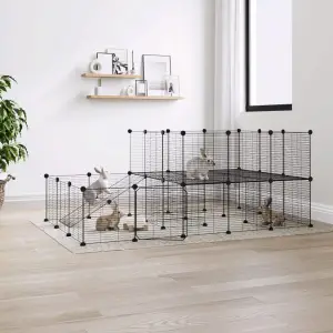 Cușcă animale de companie cu ușă 44 panouri negru 35x35 cm oțel - Această cușcă de încredere pentru animale de companie oferă un spațiu închis și sigur pentru ca animalele dvs. dragi să se antreneze, să se joace și s...