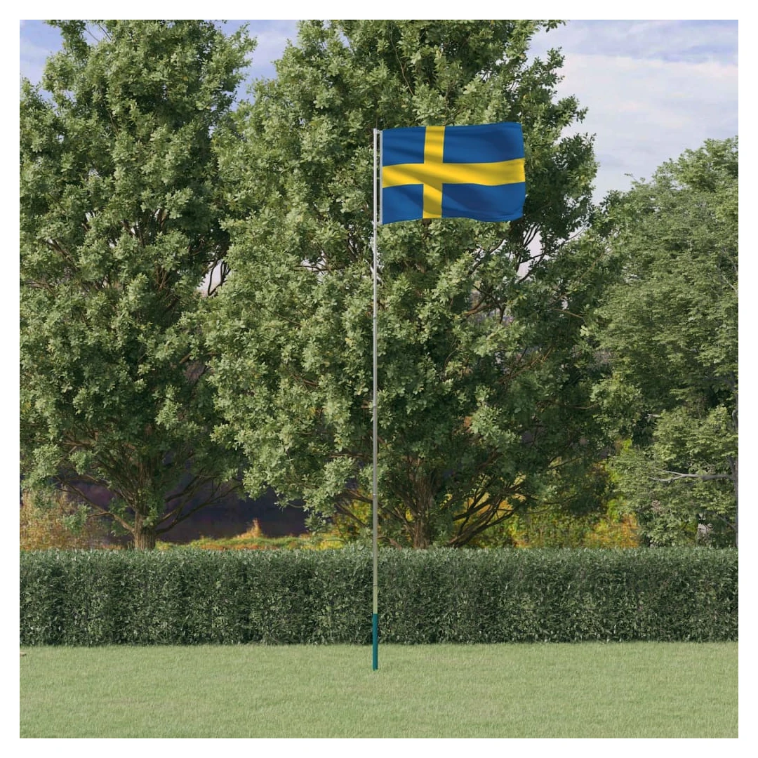 Steag Suedia și stâlp din aluminiu, 5,55 m - Combinând stâlpul telescopic cu steagul Suediei, acest set de steag național va deveni elementul de atracție din grădina dvs., la petreceri sau la eve...