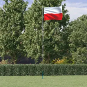 Steag Polonia și stâlp din aluminiu, 6,23 m - Combinând stâlpul secțional cu steagul Poloniei, acest set de steag național va deveni elementul de atracție din grădina dvs., la petreceri sau la eve...