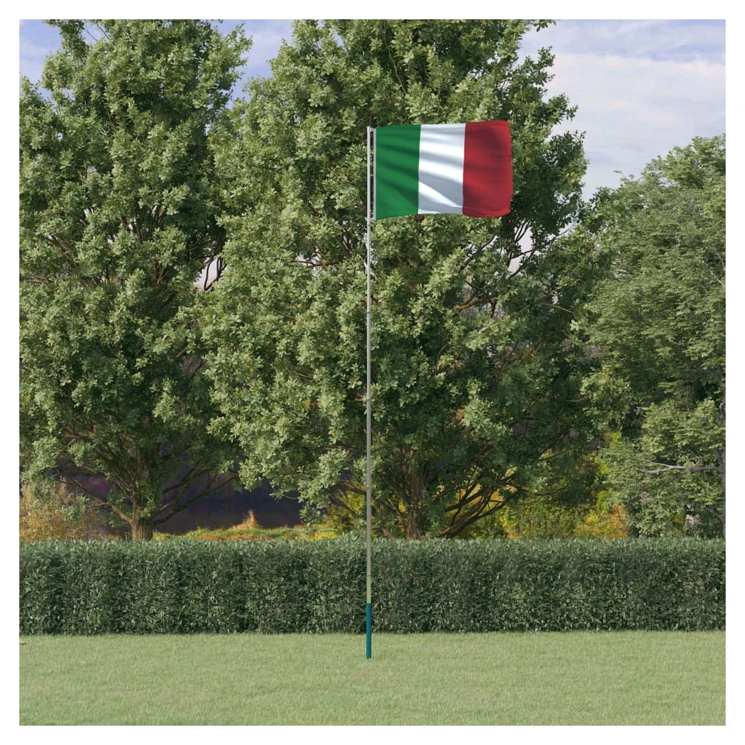 Steag Italia și stâlp din aluminiu, 5,55 m - Combinând stâlpul telescopic cu steagul Italiei, acest set de steag național va deveni elementul de atracție din grădina dvs., la petreceri sau la eve...