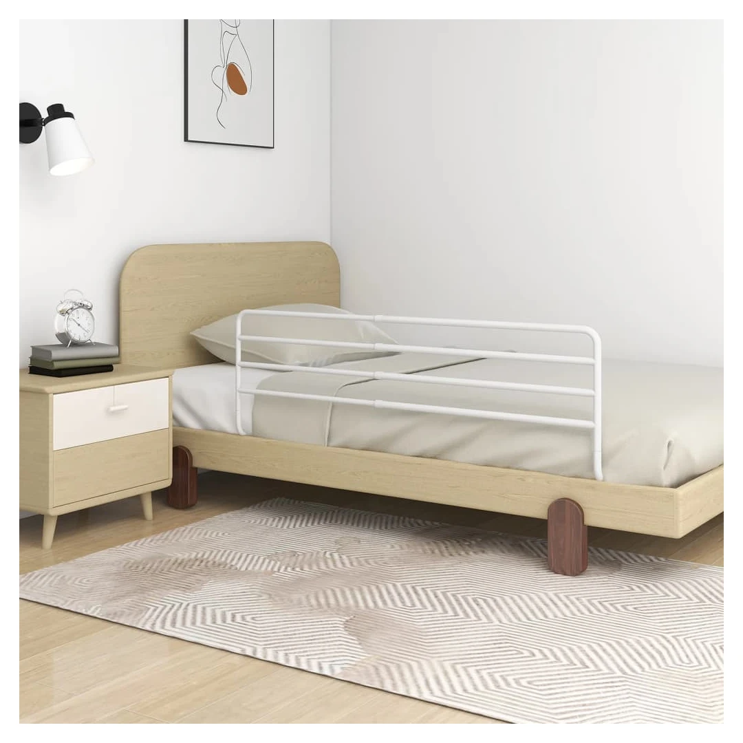 Balustradă de protecție pat copii, alb, (76-137)x55 cm, fier - Această balustradă de pat oferă o protecție optimă împotriva căderii și asigură vise dulci pentru micuțul dvs. Fabricată din fier, această balustradă...